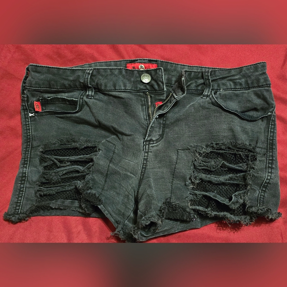 Royal Bones Black Distressed Jean Shorts Size 11